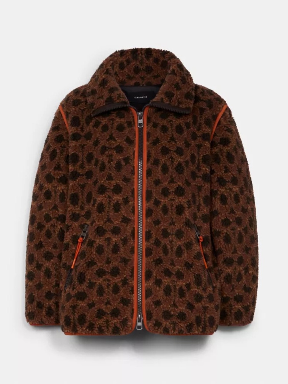 Coach Sherpa Puffer Jacket with Orange Trim